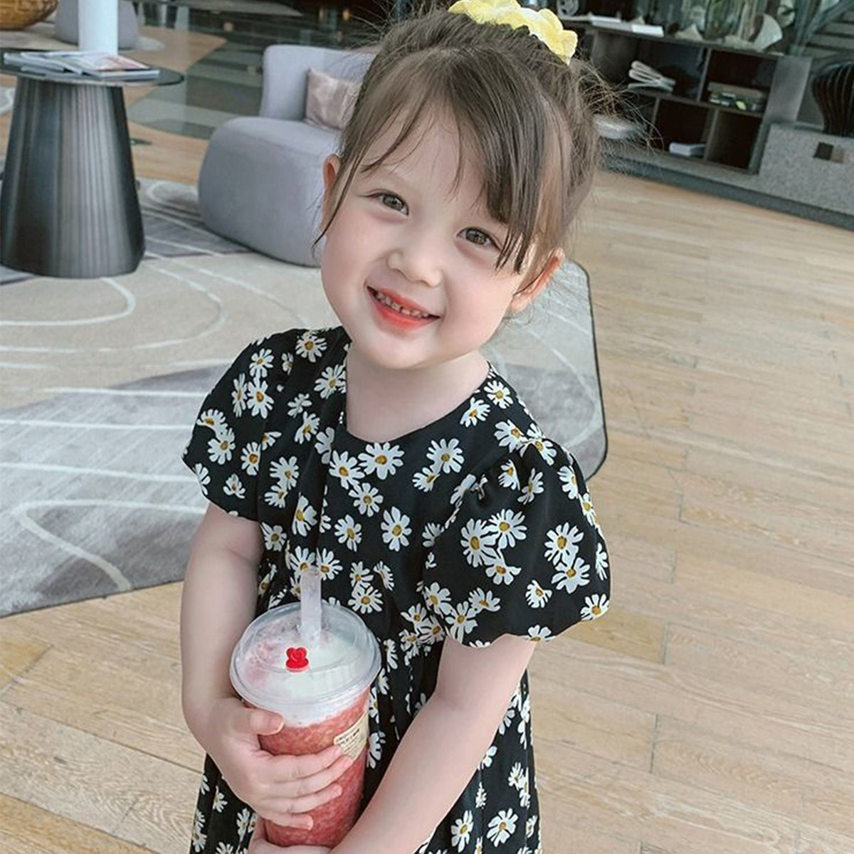 BabyGirl Princess Pencil Drawing & Black Floral Designer Tunic Dress Combo for Baby Girls.