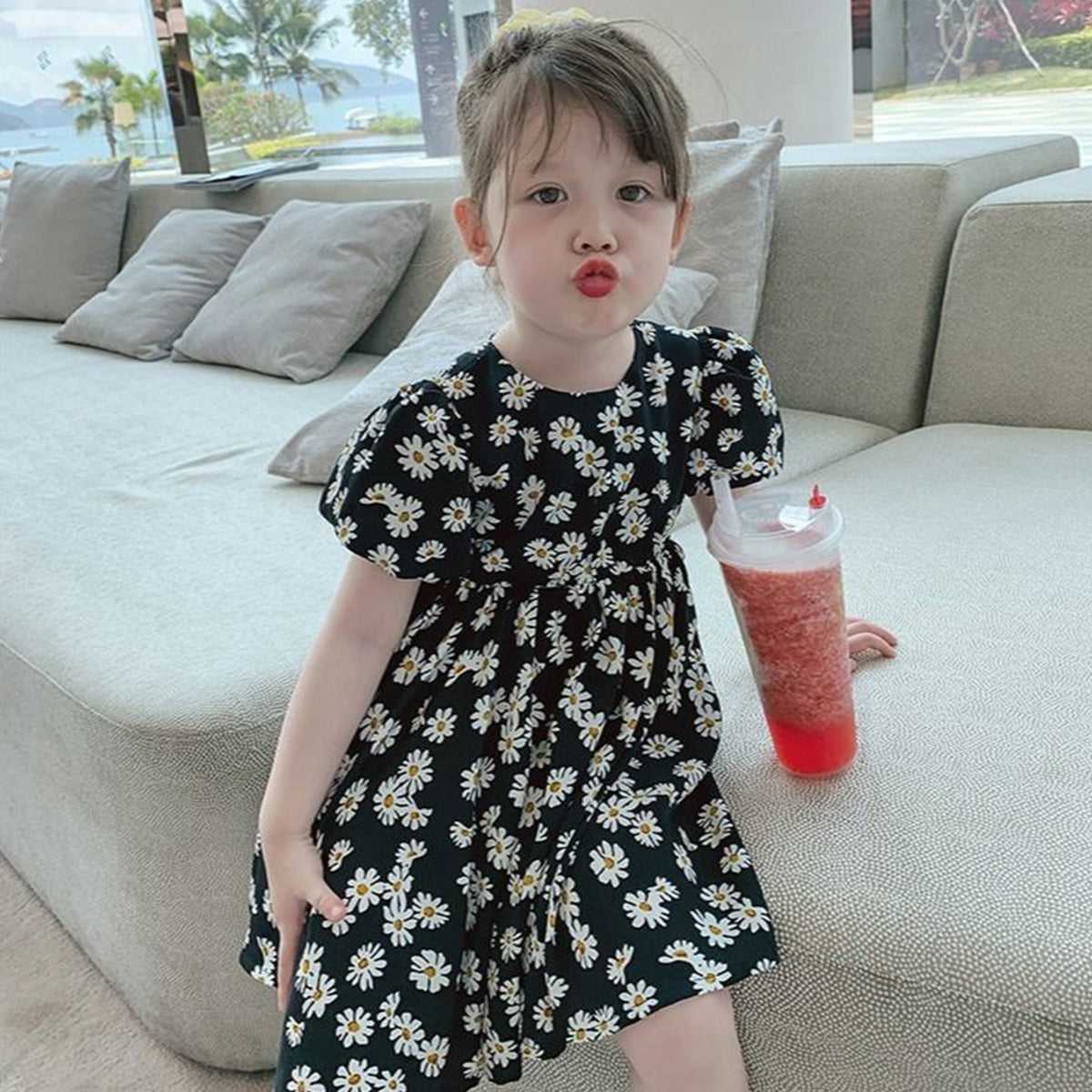 Baby Girl's Stylish Designer Black Floral & Yellow Strawberry Tunic Dresses (Combo Pack Of 2) for Baby Girl.