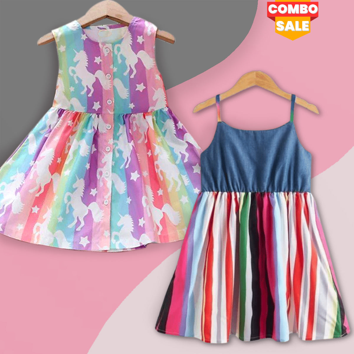 BabyGirl Princess Horse & Linning designer Tunic Dresses (Combo Pack Of 2) for Baby Girls.