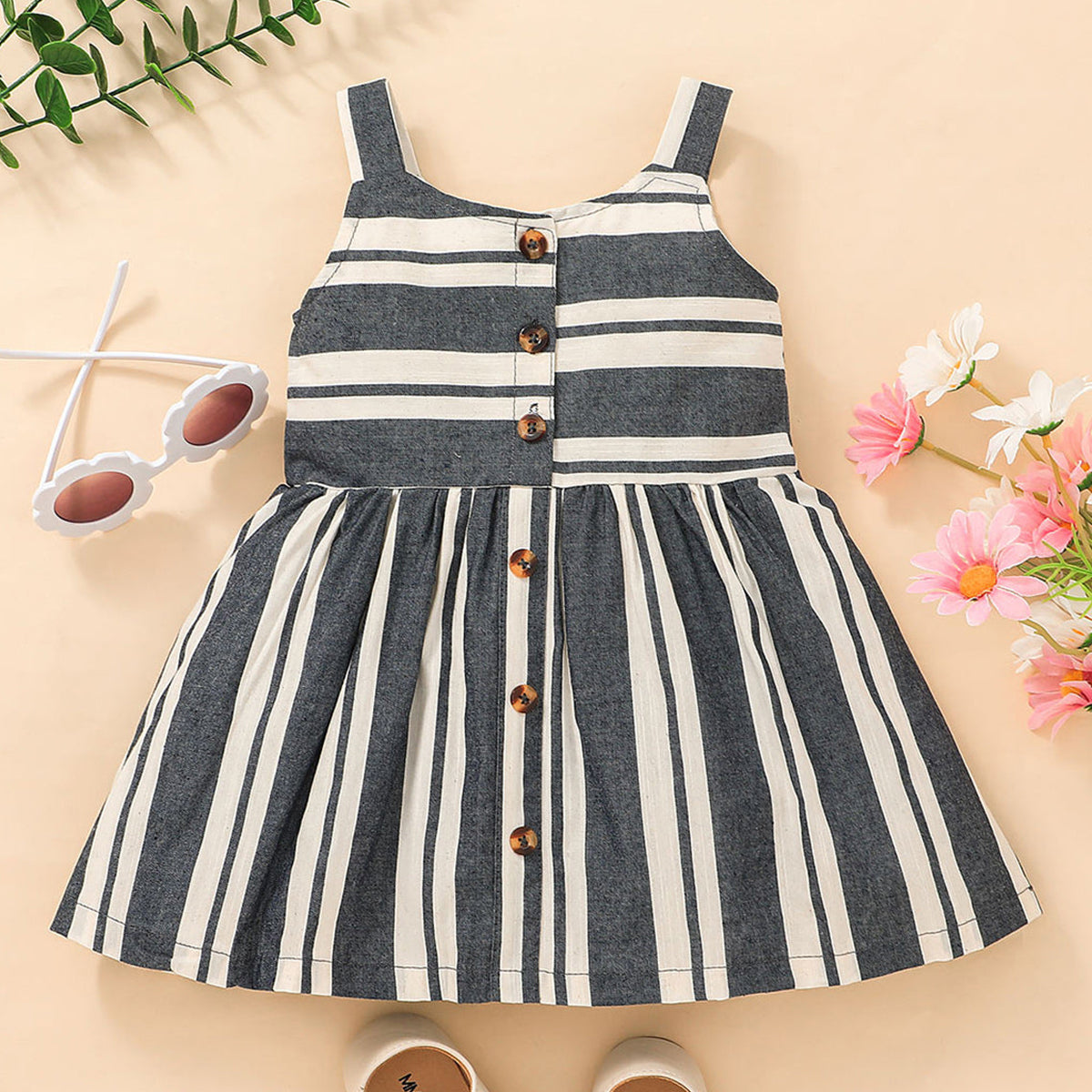 BabyGirl Princess Multi Plus & Button Front Striped designer Tunic Dresses (Combo Pack Of 2) Baby Girls.
