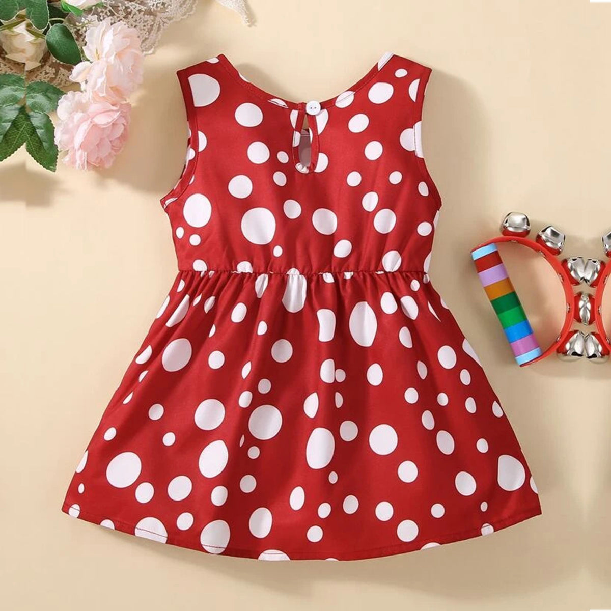 BabyGirl's Stylish Flamingo & Dot Red Ruffle Trim Frock Dresses_Frocks (Combo Pack Of 2)  for Baby Girl.