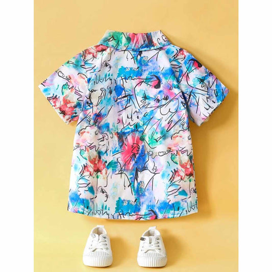 Venutaloza Colorful Graphic Rainbow Designer Button Front Shirt For Boy.