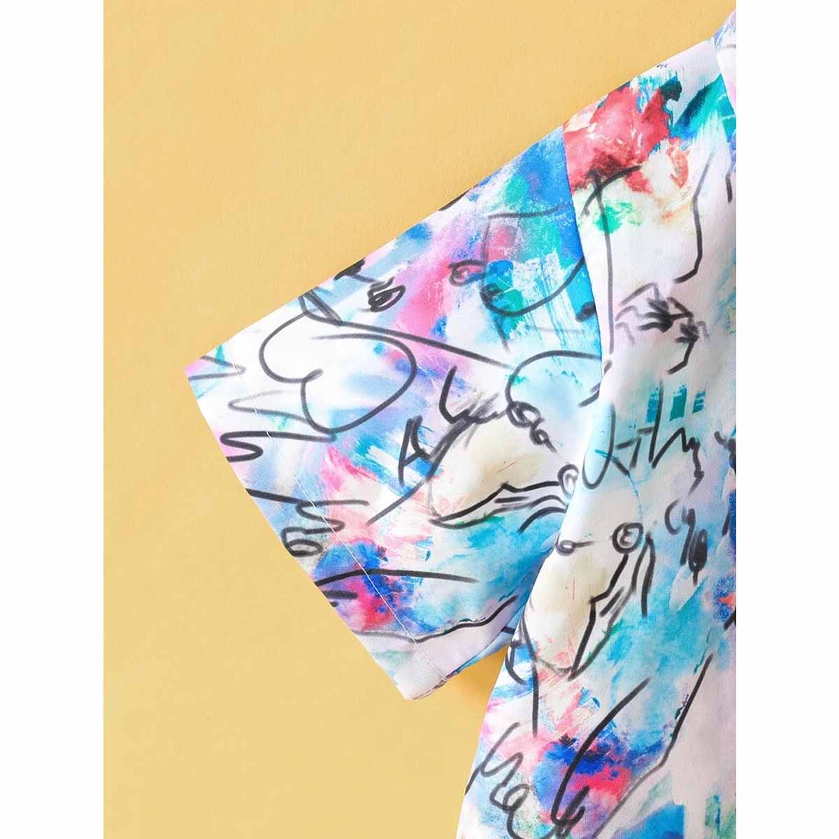 Venutaloza Colorful Graphic Rainbow Designer Button Front Shirt For Boy.