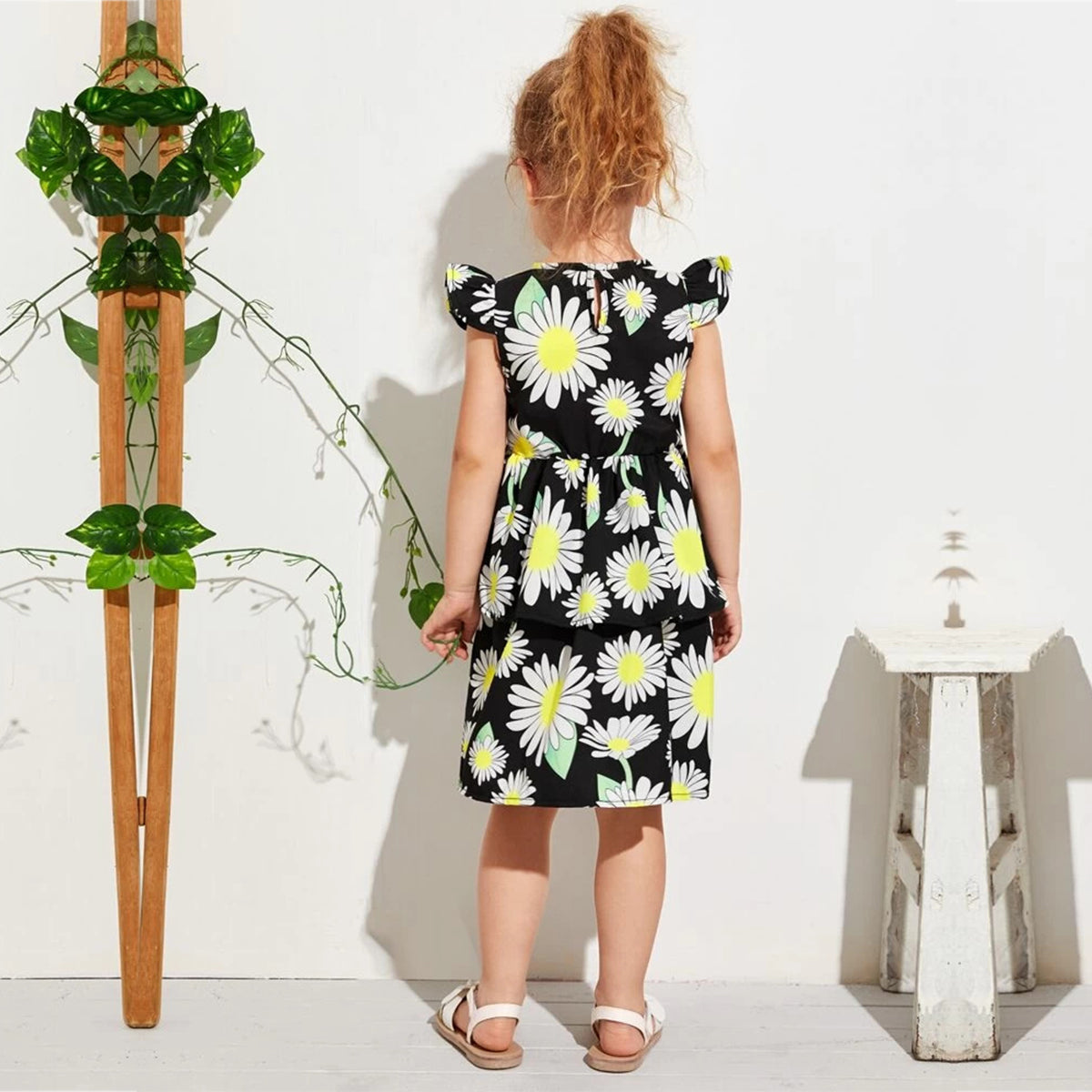 Stylish BabyGirl's Light Green Striped Sunflower & Floral Dresses_Frocks (Combo Pack Of 3) For Kids.