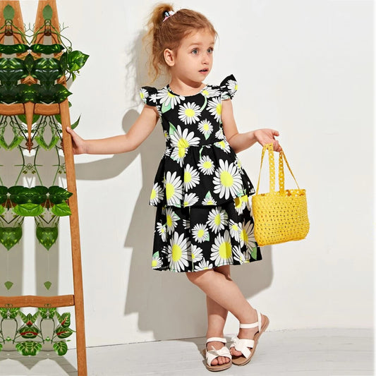 BabyGirl Cotton Black Sun Flower & Butterfly Tunic Dress Combo Pack for Baby Girls.