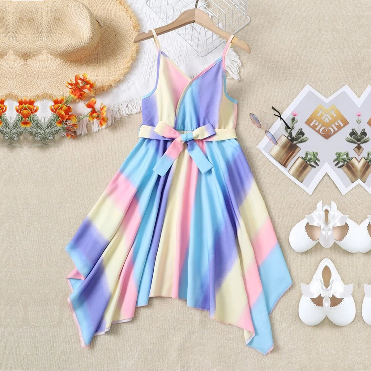 Baby Girl Fashion Wear Stylish Hanky Hem Belted Cami Designer Frocks & Dresses for Kid.