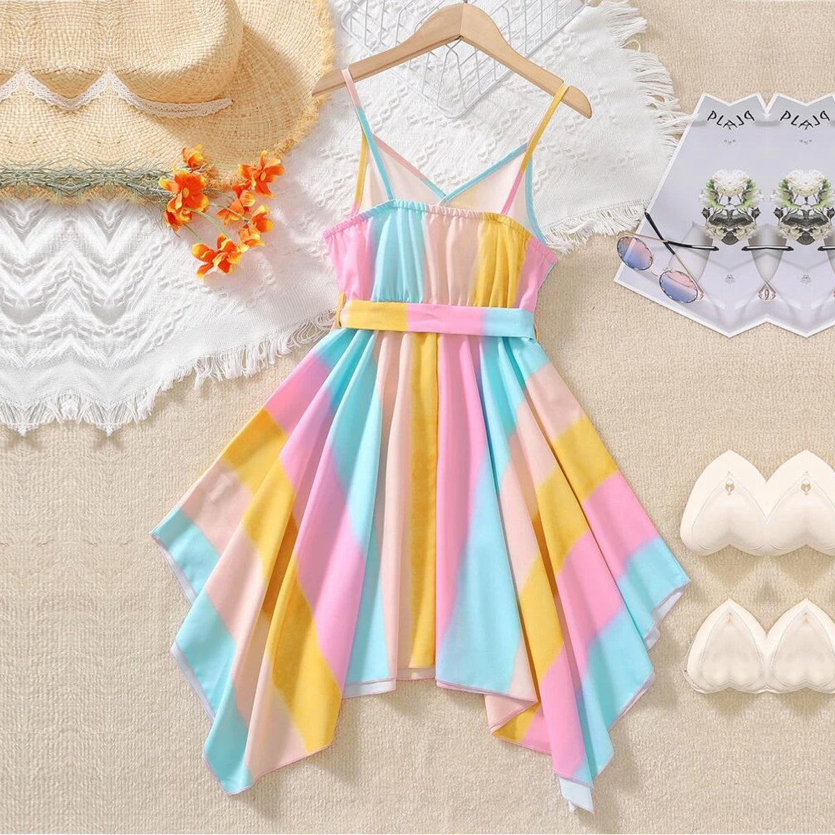 Baby Hanky Hem Belted & Round Neck Ruffle Floral  Dress (Combo Pack Of 2) For Girl's.