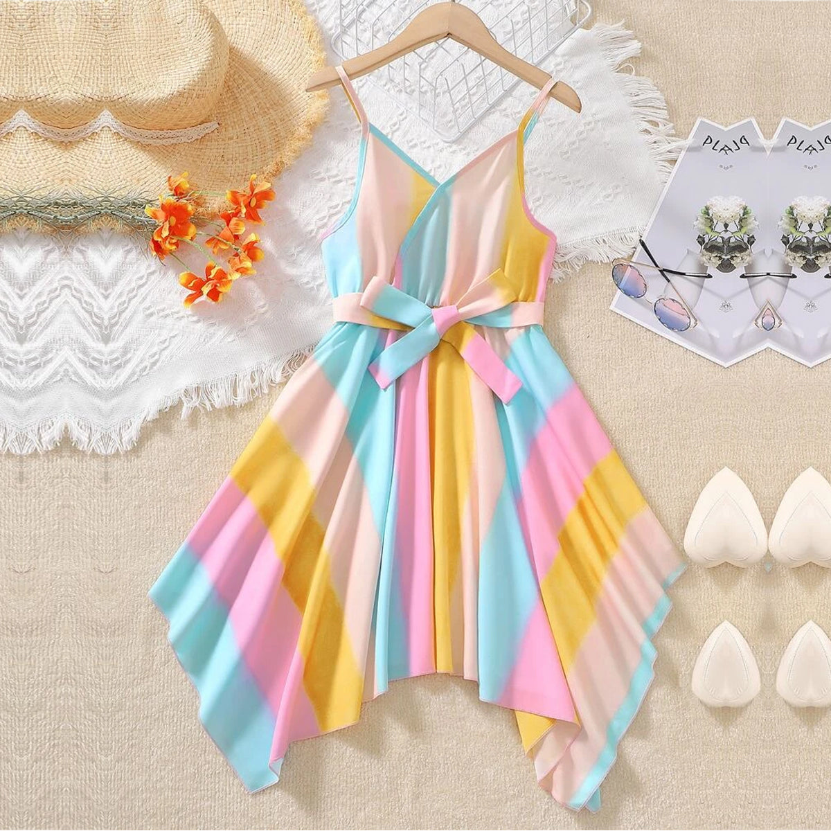 Baby Girl Fashion Wear Stylish Hanky Hem Belted Cami Designer Frocks & Dresses for Kids.
