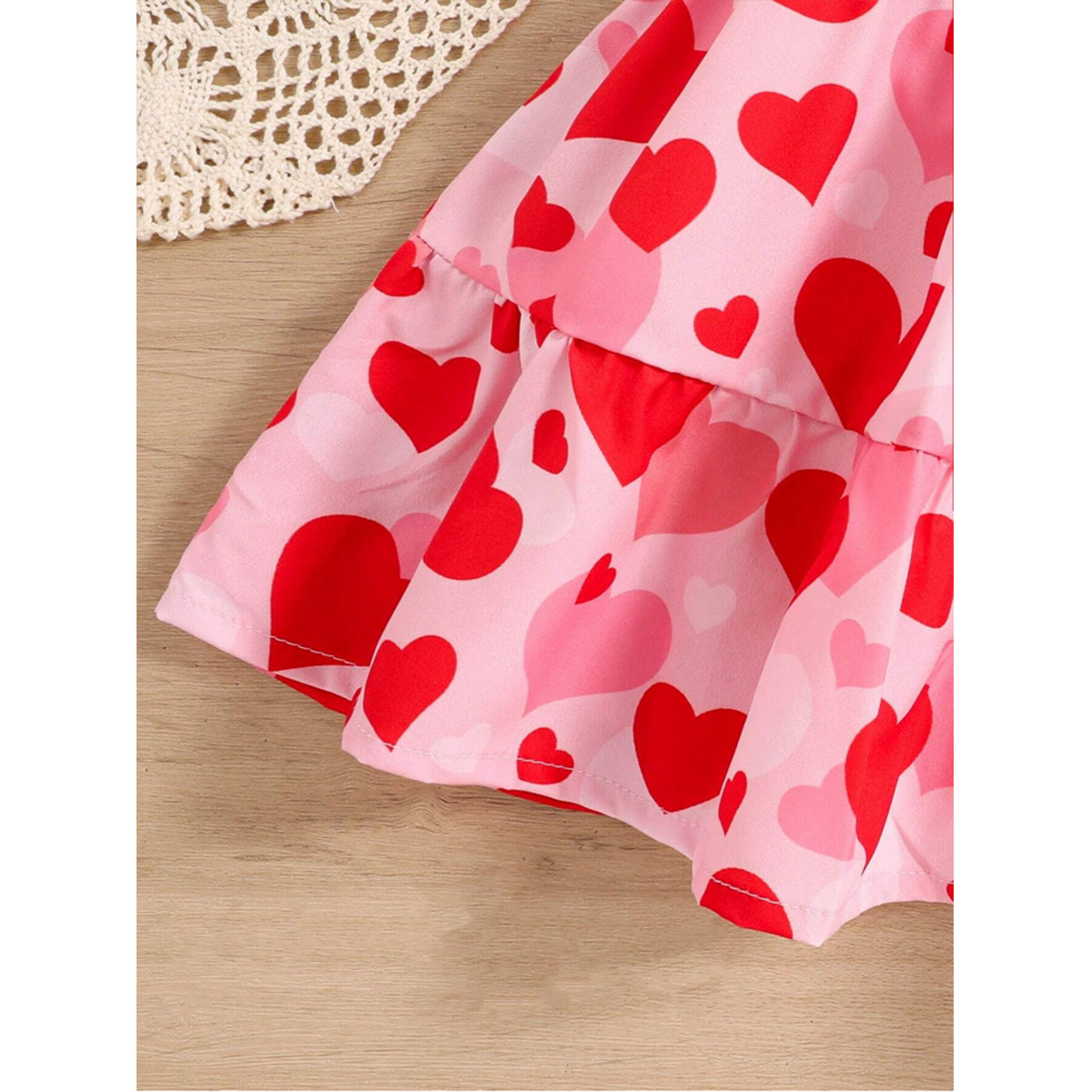 Girl's Toddler Heart Allover & Floral Print Square Collar Balloon Short Sleeve (Combo Pack Of 2) For Girl's.