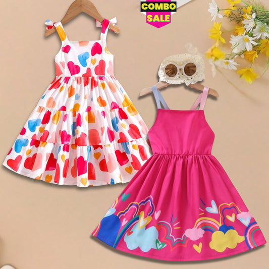 Baby Heart's & Floral Dress (Combo Pack Of 2) For Girl's.