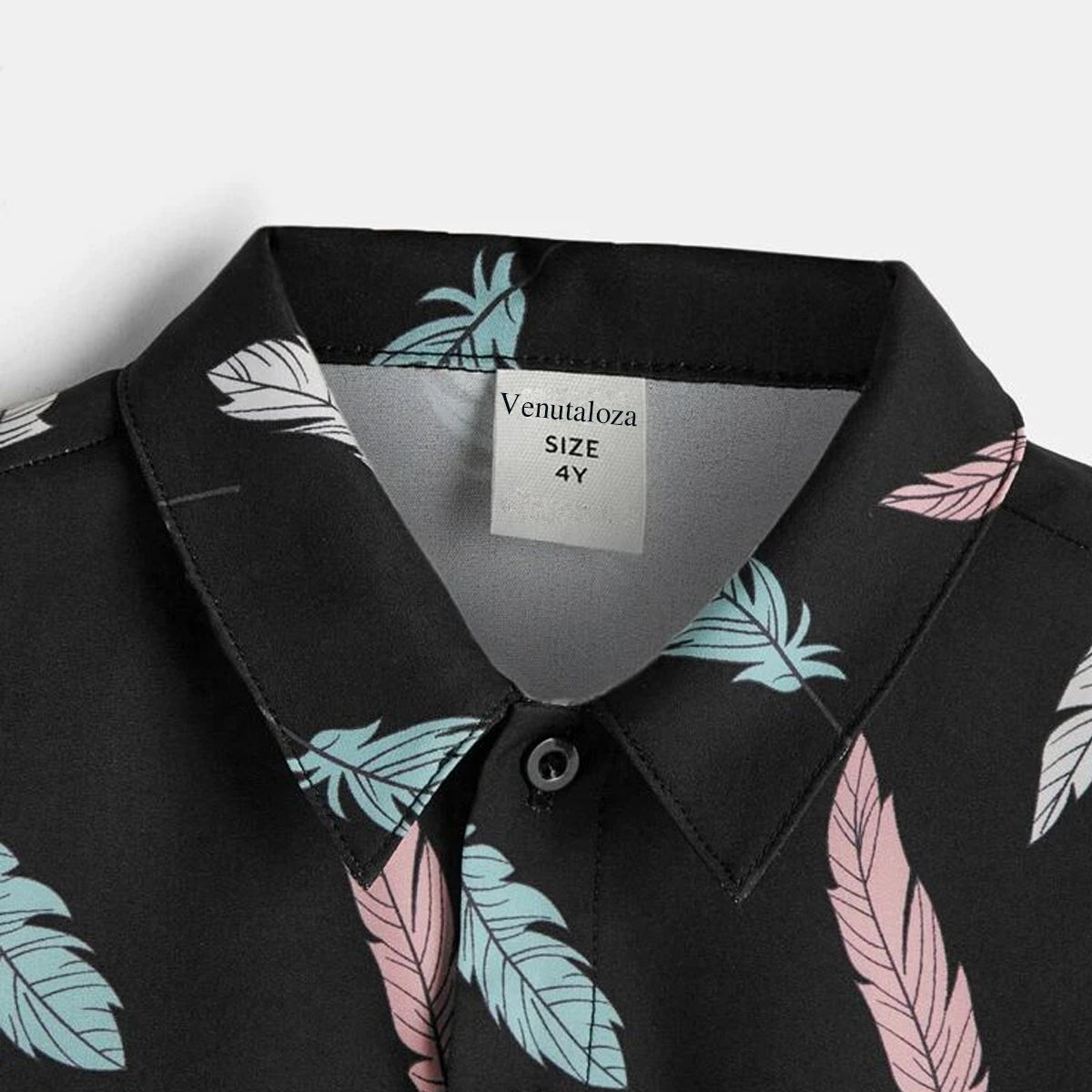Venutaloza Boys Black Leaf Feather Button Front Shirt For Boy.