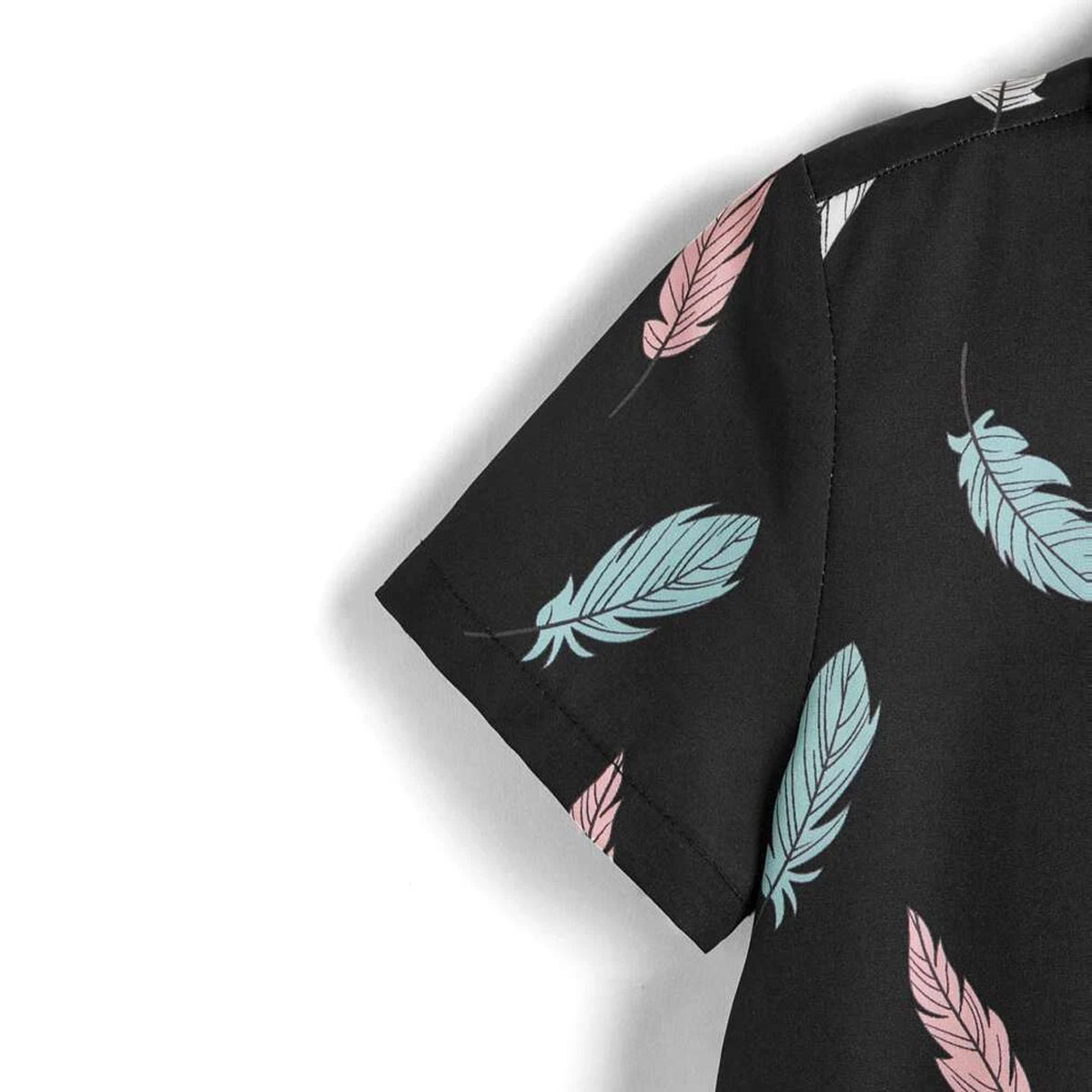 Venutaloza Boys Black Leaf Feather Button Front Shirt For Boy.