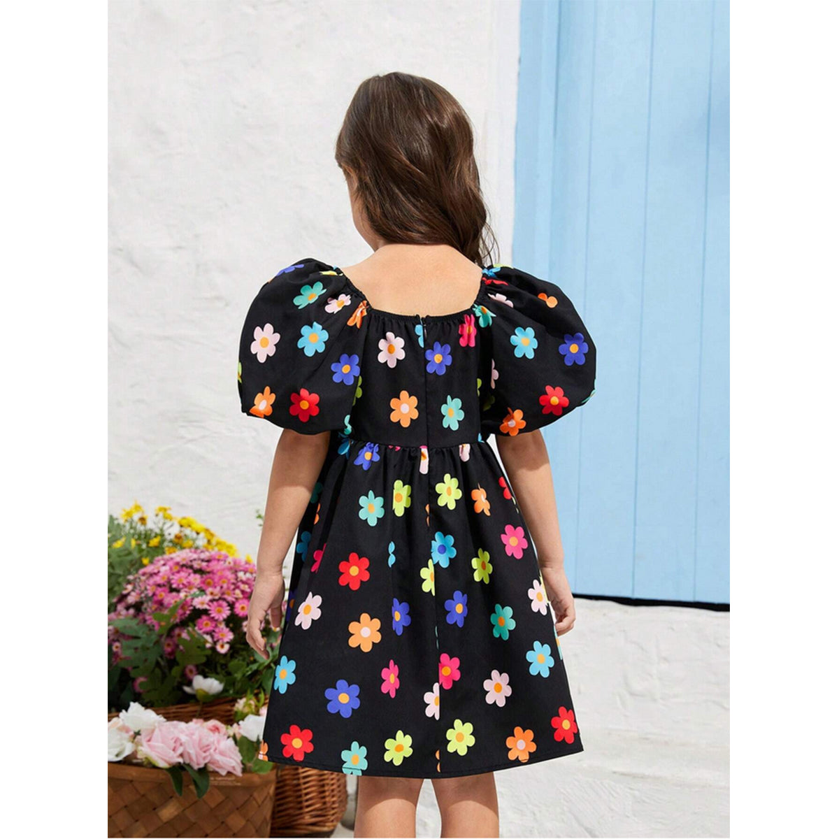 Cute Baby Girl  Casual Bubble Floral Short Sleeve Floral Dress For Girl.