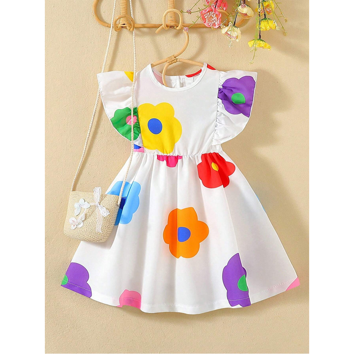 Baby Girl Round Neck Ruffle Floral All-Over Print Dresses_Frocks For Girl.