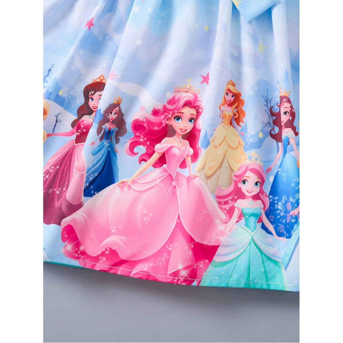 Baby Girl's Printed Puff Sleeve Dress With Bowknot Decoration For Girls.