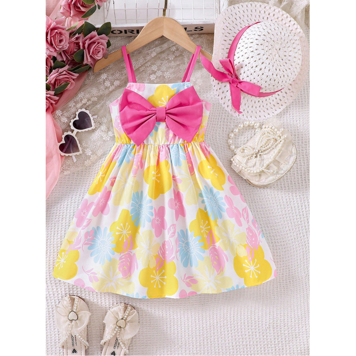 Girl's Floral & Rainbow Frocks (Combo Pack Of 2) For Girl's.