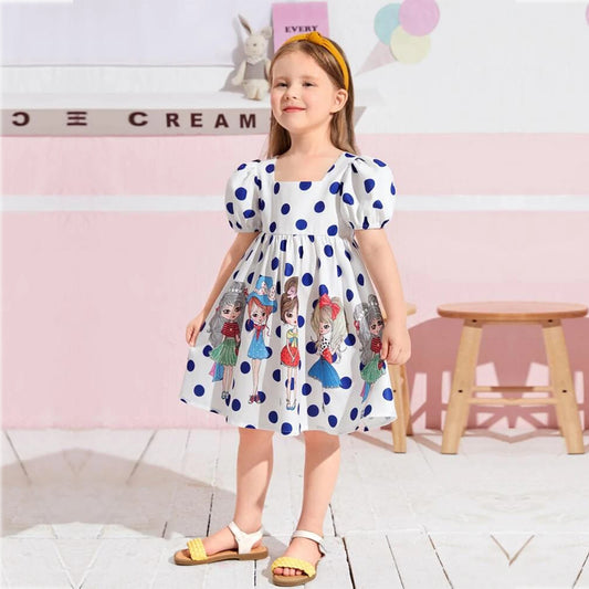 Venutaloza Young Girl & Polka Dot Deginer Print Puff Sleeve Dress For Girl's.