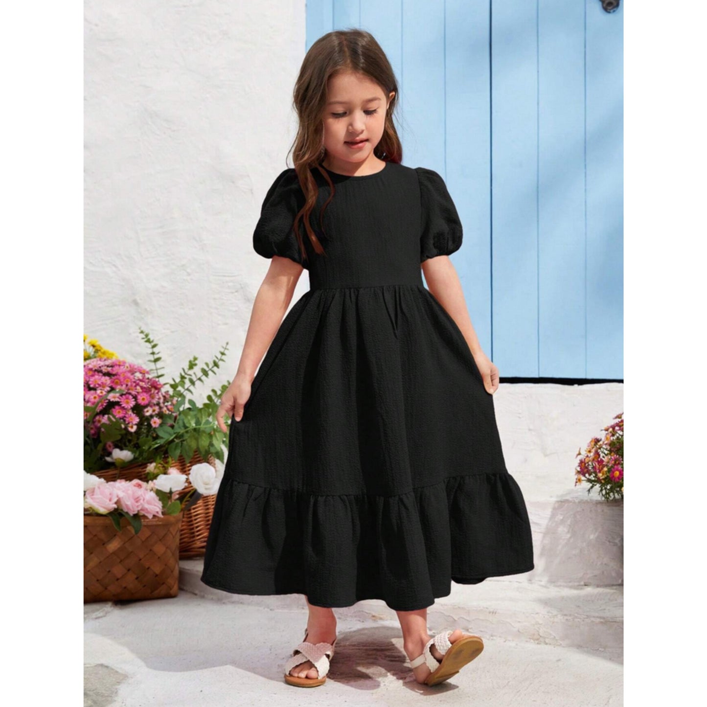 Baby Girl's black Dress ruffle detail casual For Girls.