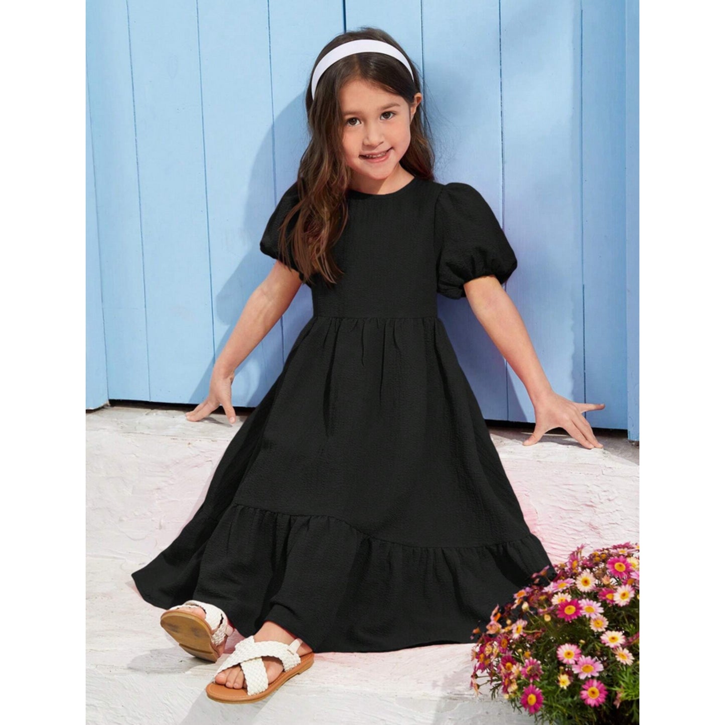 Baby Girl's black Dress ruffle detail casual For Girls.