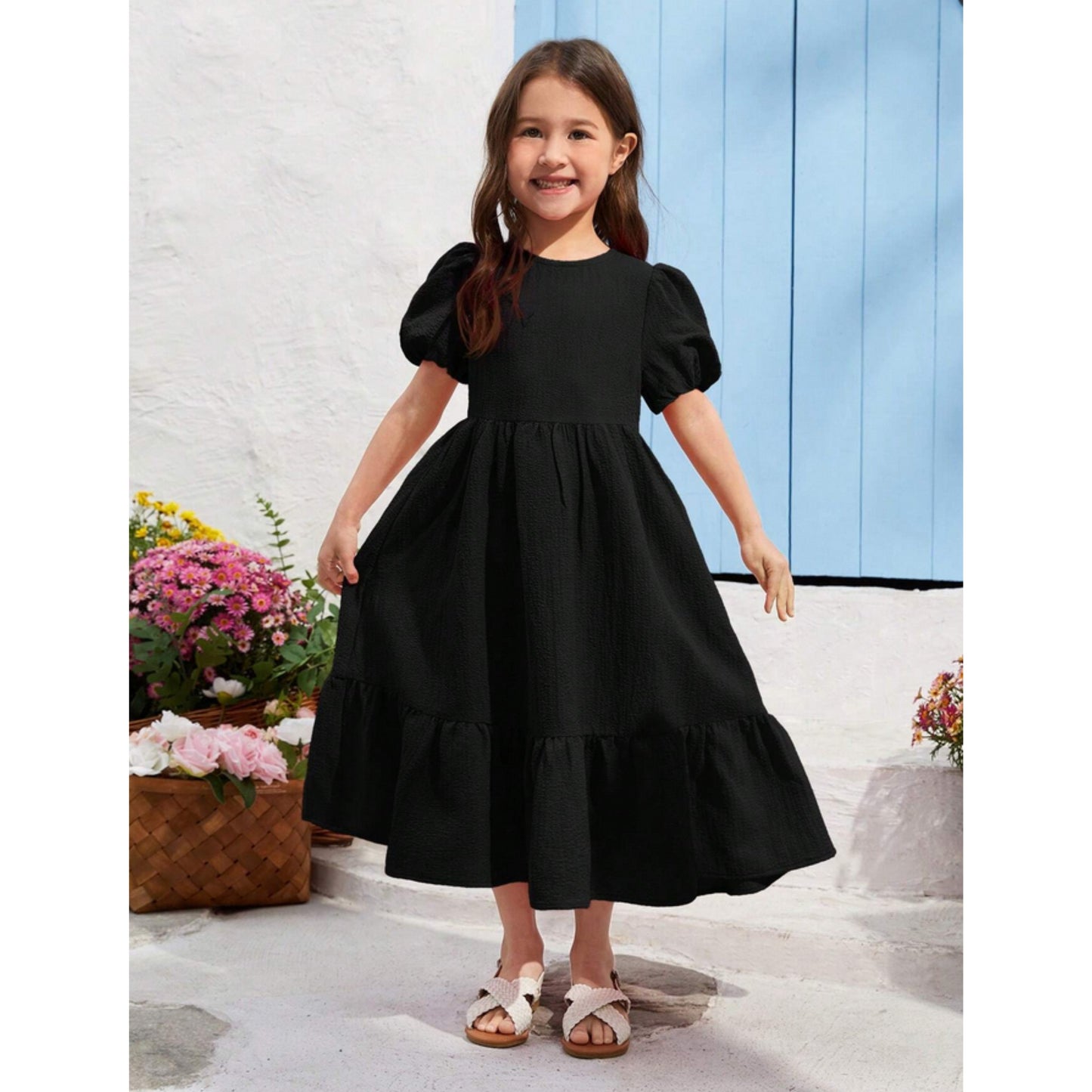 Baby Girl's black Dress ruffle detail casual For Girls.