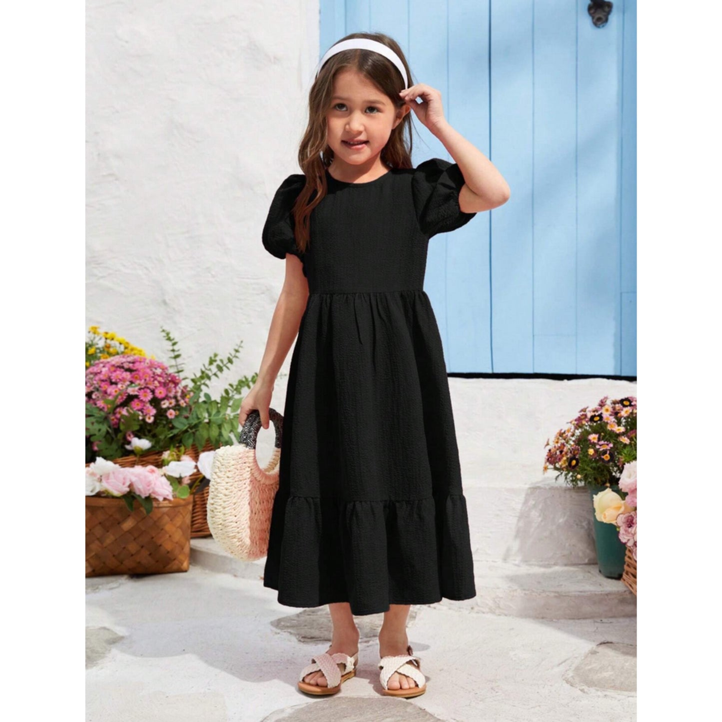 Baby Girl's black Dress ruffle detail casual For Girls.
