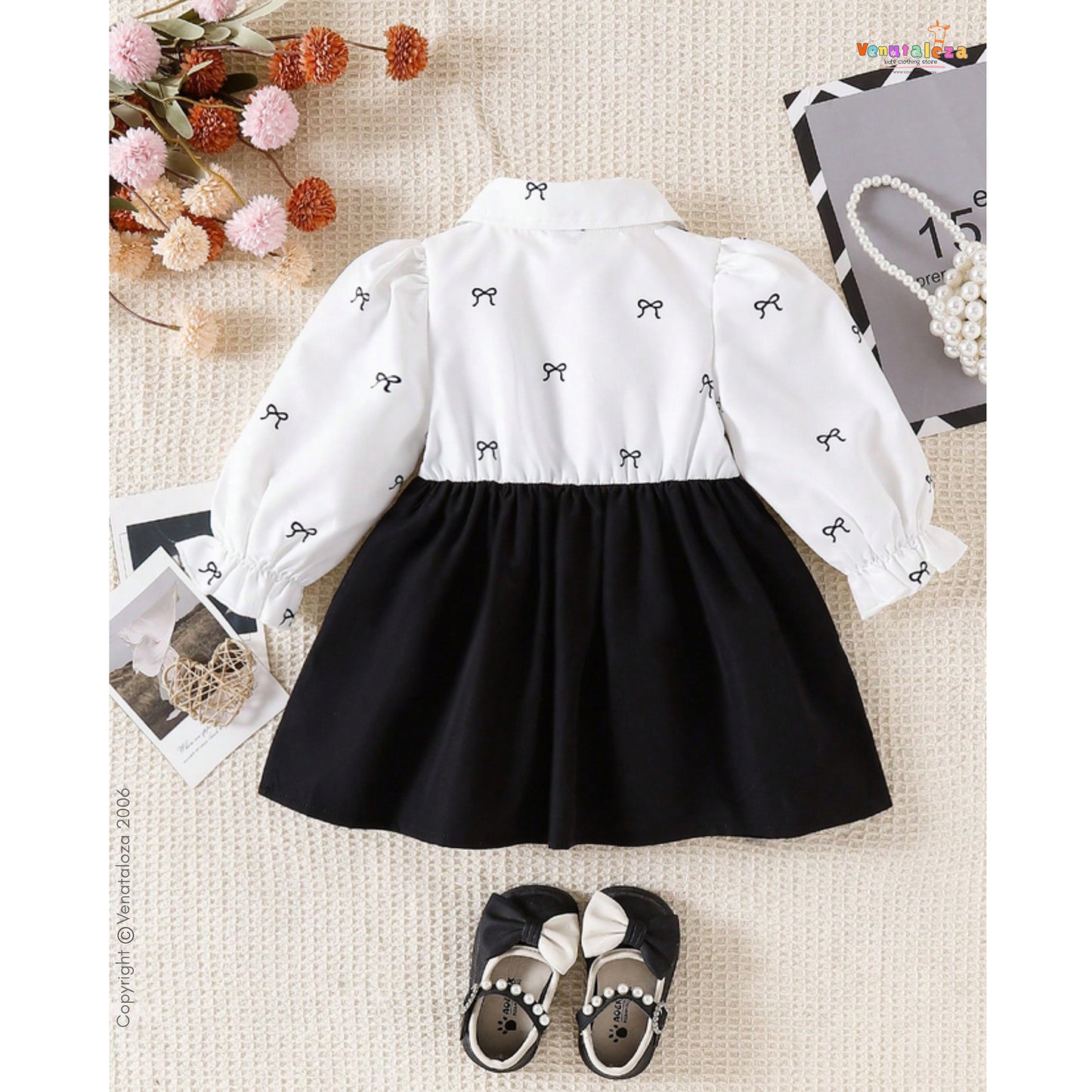 Baby Girls' Collared Puff Sleeve Classic A-Line Frock For Girls.