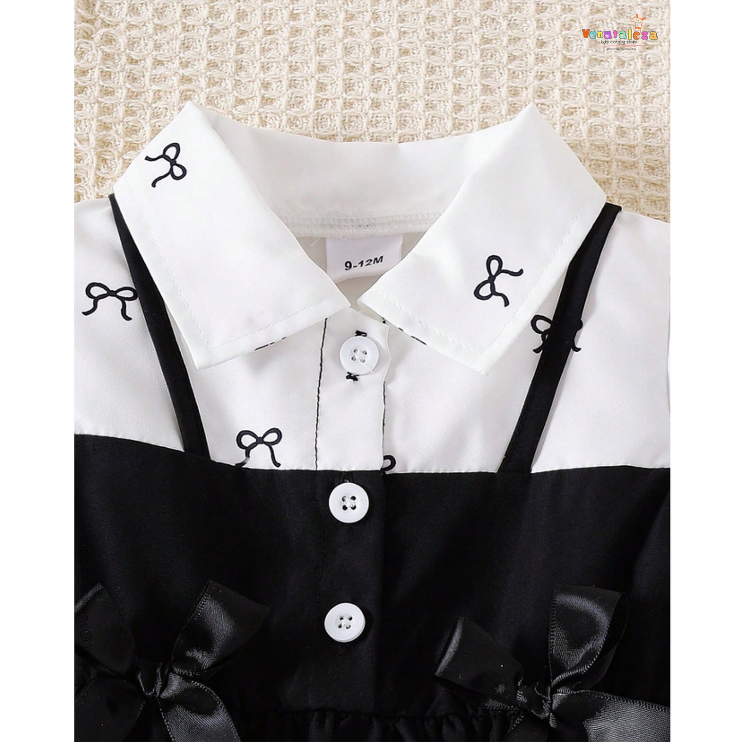 Baby Girls' Collared Puff Sleeve Classic A-Line Frock For Girls.