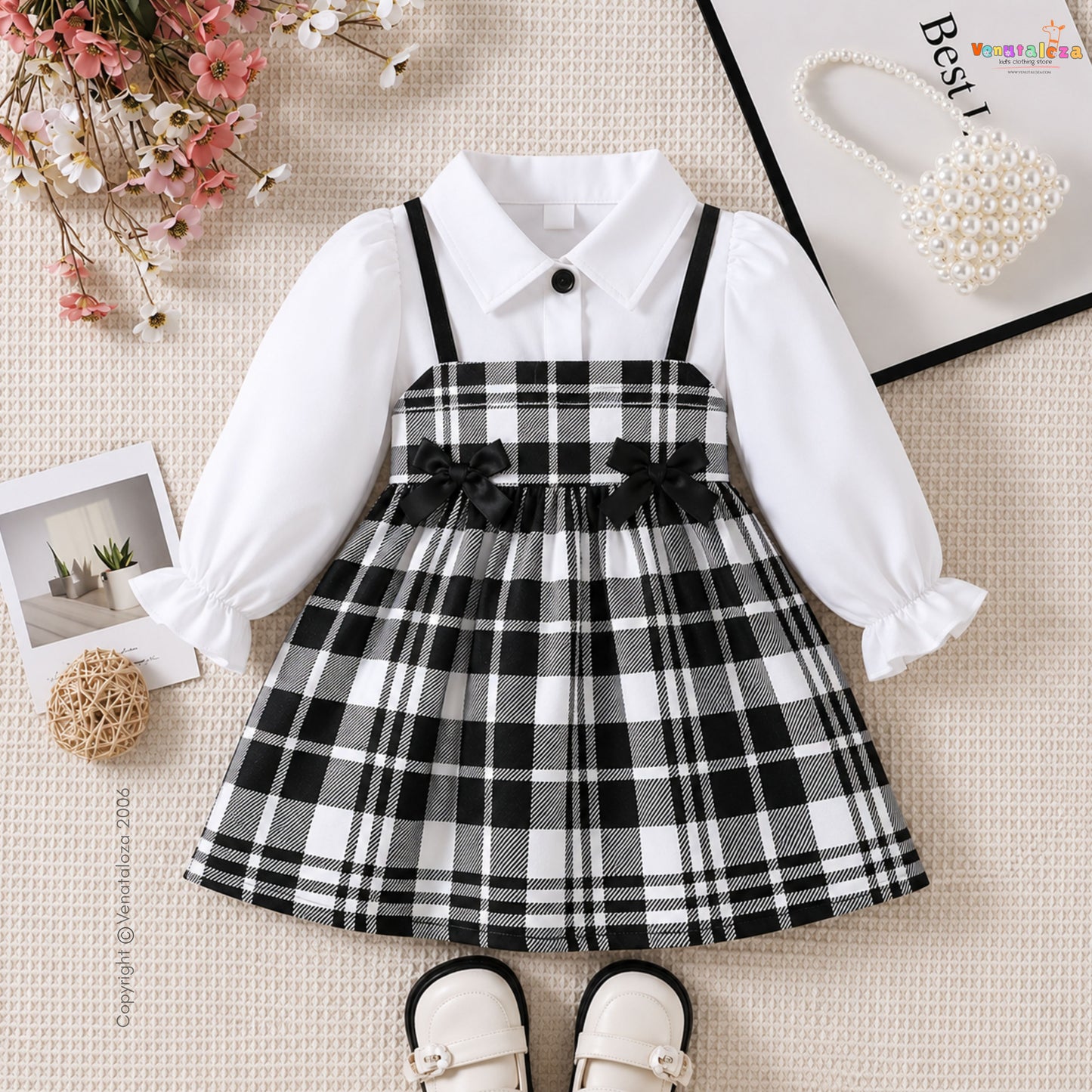 Baby Girls' Collared Puff full Sleeve Classic A-Line Frock For Girls.