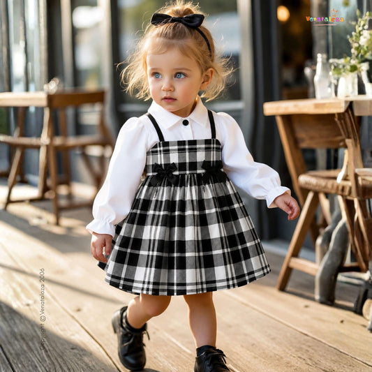 Baby Girls' Collared Puff full Sleeve Classic A-Line Frock For Girls.