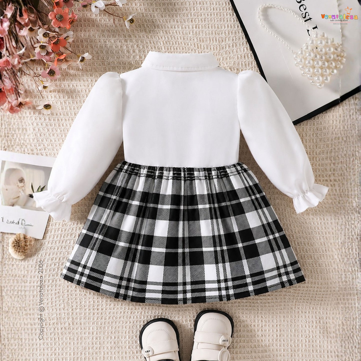 Baby Girls' Collared Puff full Sleeve Classic A-Line Frock For Girls.