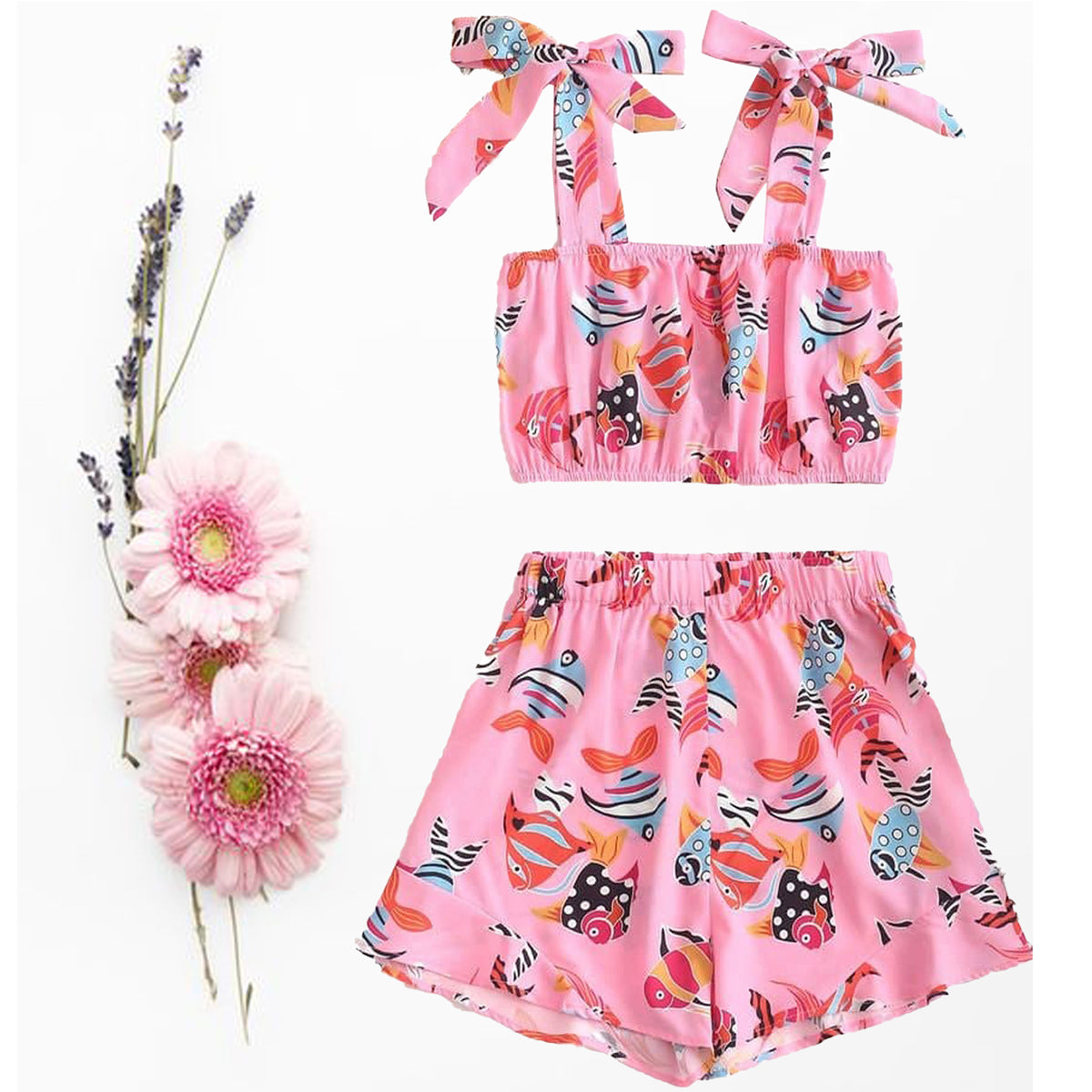 Babygirl's Stylish Fish Pink Designer Top & Short For Kids.