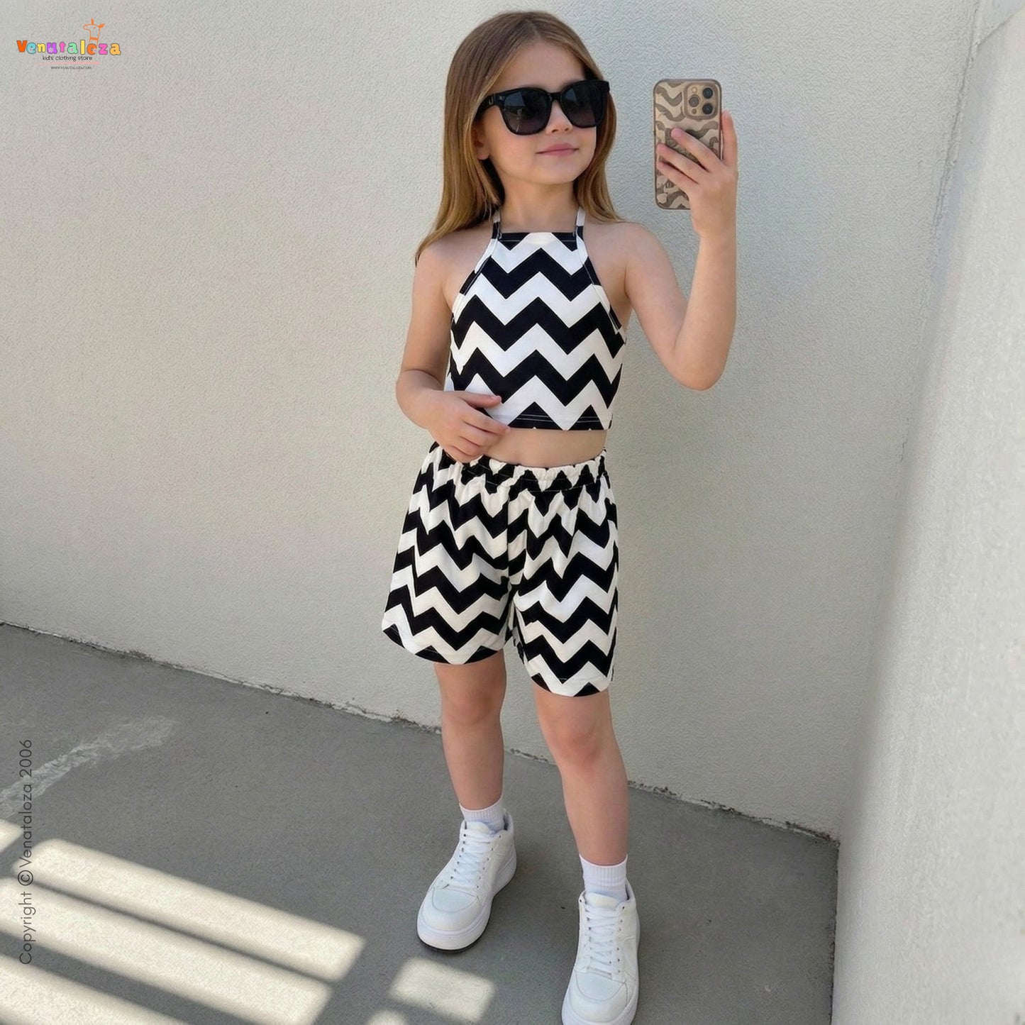 Stylish Designer Black & White Top & Shorts For Baby Girl.