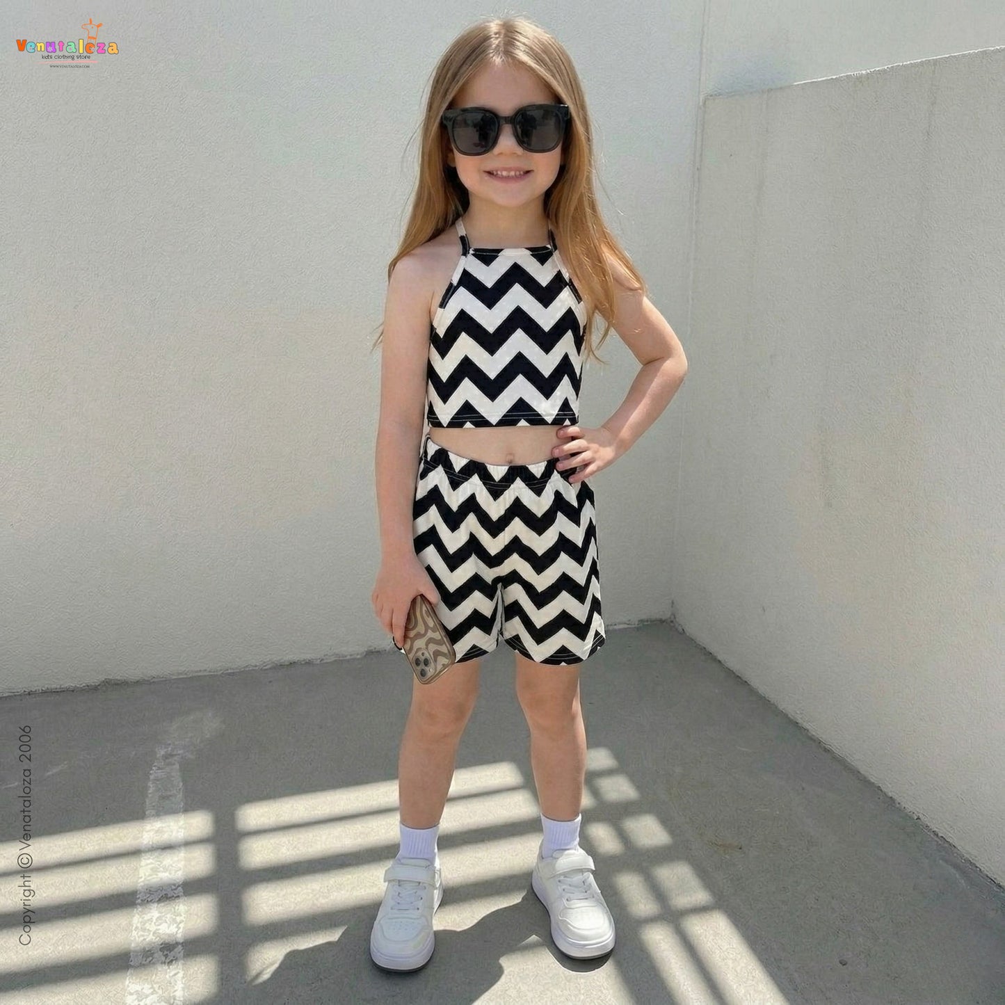 Stylish Designer Black & White Top & Shorts For Baby Girl.