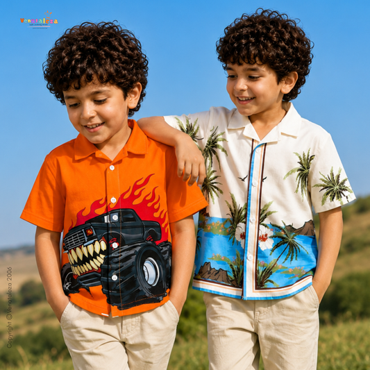 Venutaloza Orange & Tropical Front (Combo pack For 2) Shirt For Boy.