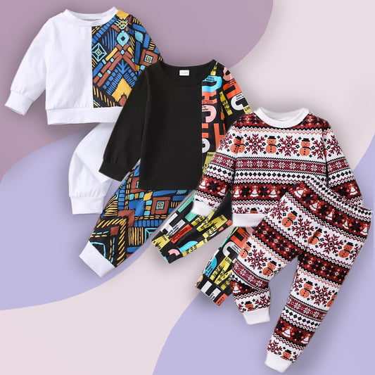 Venutaloza Stylish Baby Set Graphic & Letters & Thermal Crew (Combo Pack Of 3) T-Shirt & Pants.