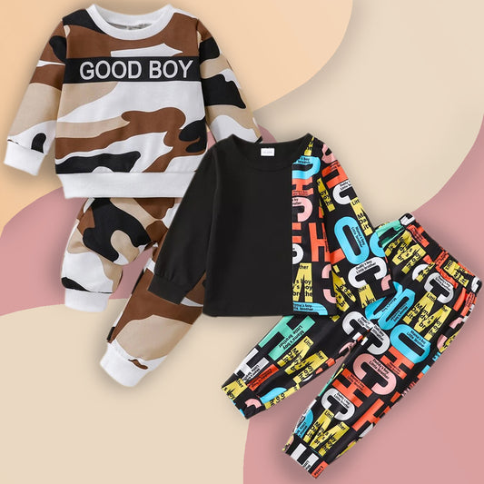 VENUTALOZA Baby Set Color-Block Letter & Boys Alphabet Letter Patchwork (Combo Pack Of 2) T-shirt & Pants.
