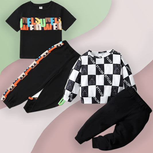 VENUTALOZA Baby Set Black Letter Graphic Print_Cami & White Style Color-Block Letter (Combo Pack Of 2) T-shirt & Pants.