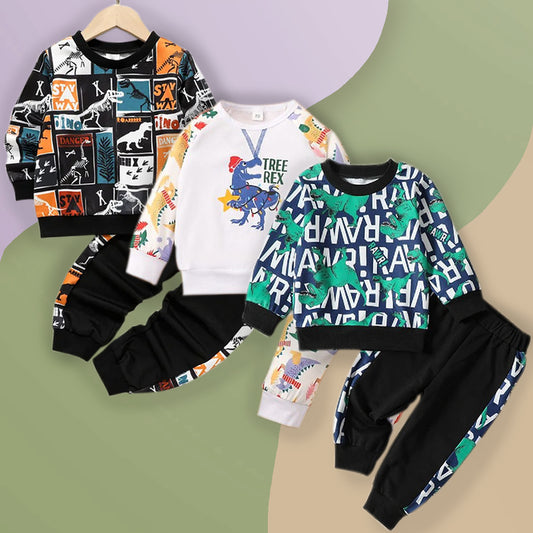 Venutaloza Stylish Baby Set Dinosaur Letters & Florals (Combo Pack Of 3) T-Shirt & Pants.