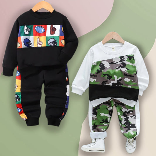 Venutaloza Stylish Baby Set Black Graphic Print & Colorblock Multicolor (Combo Pack Of 2) T-Shirt & Pants.