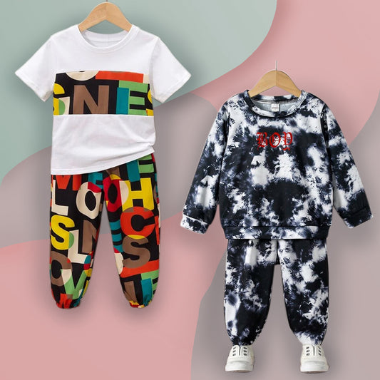 Venutaloza Baby Set Letter Graphic Print_Cami & Multi Black (Combo Pack Of 2) T-Shirt & Pants.