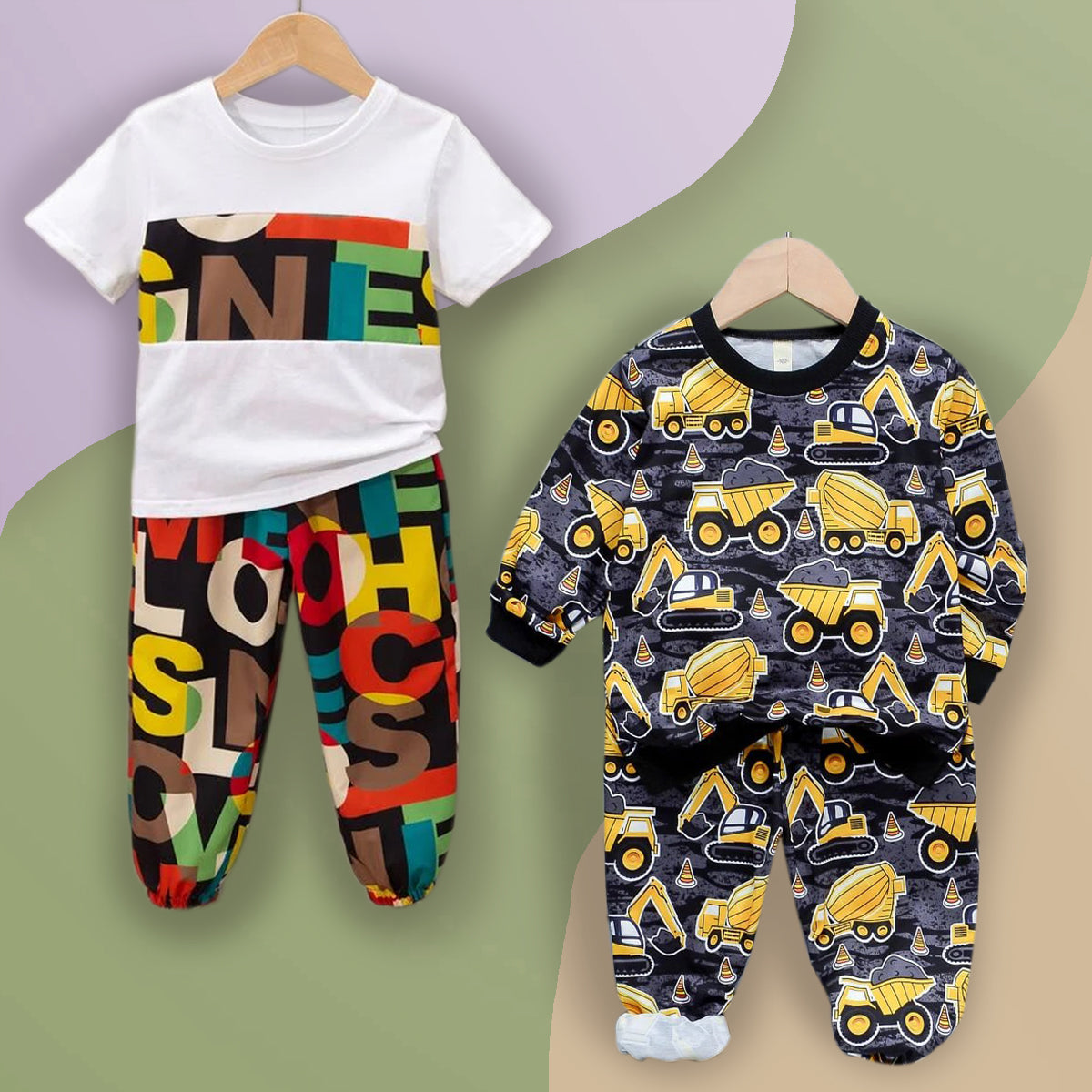 Venutaloza Baby Set White Letter Graphic Print_Cami & Multicolor Car Color-Block Letter (Combo Pack Of 2) T-shirt & Pants..