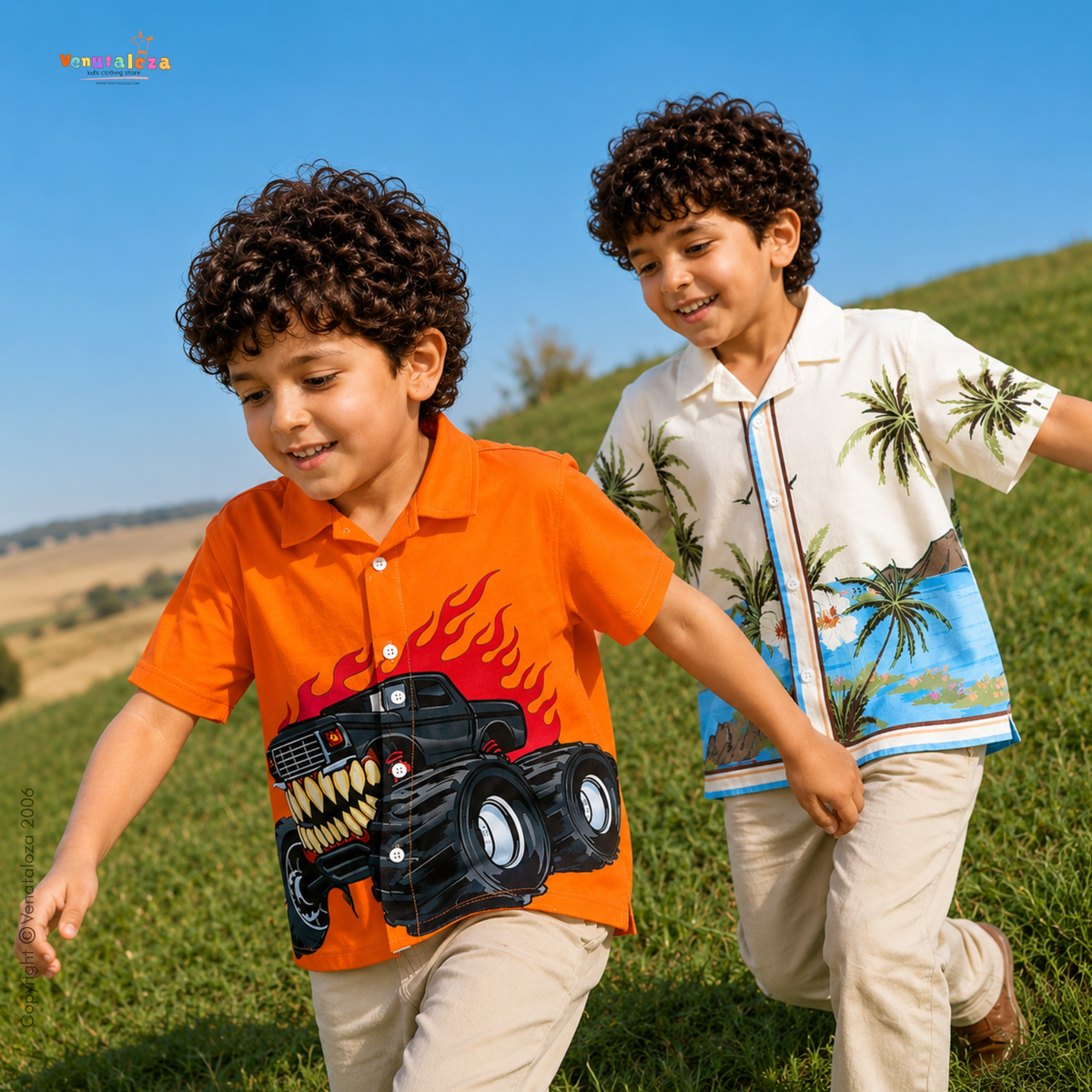Venutaloza Orange & Tropical Front (Combo pack For 2) Shirt For Boy.