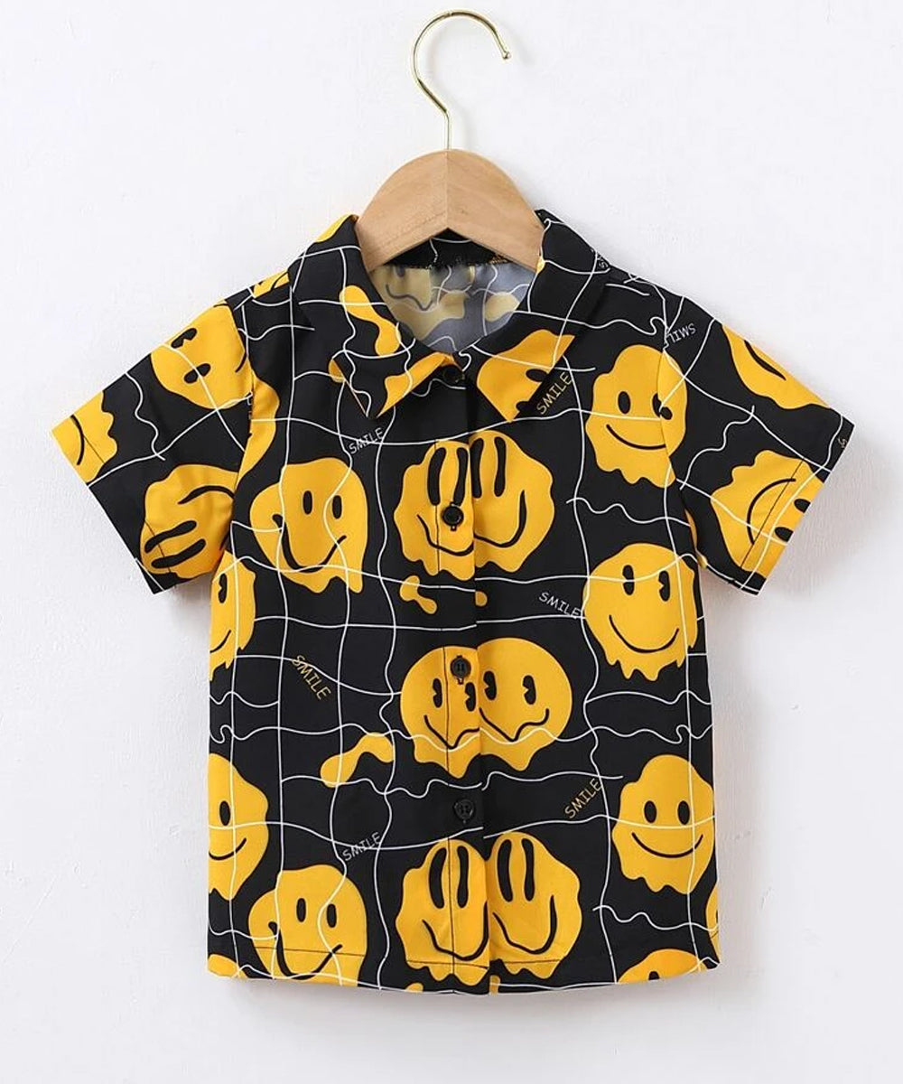 Venutaloza Smile-Black & Fries Multi Print Shirt Designer Button Front Shirt For Boy.