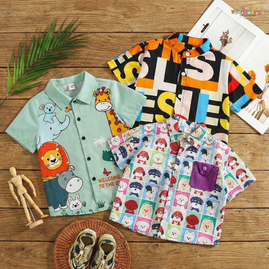 Venutaloza Boy's Animal & Letters Designer (Combo Pack Of 3) Shirt For Unisex.