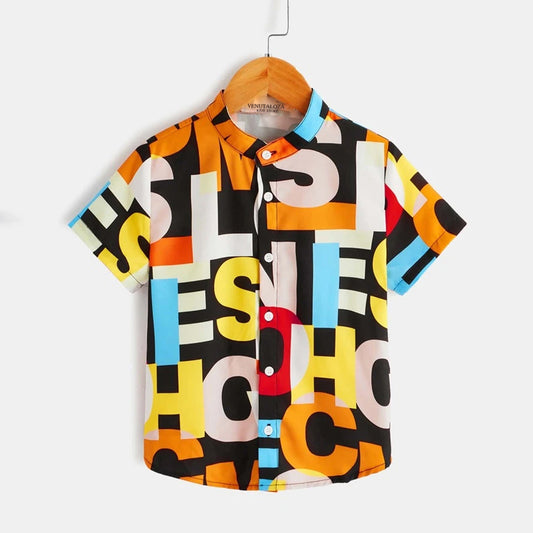 VENUTALOZA Letter Graphic & Button Front Shirt For Boy.