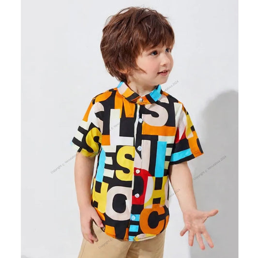 VENUTALOZA Letter Graphic & Button Front Shirt For Boy.