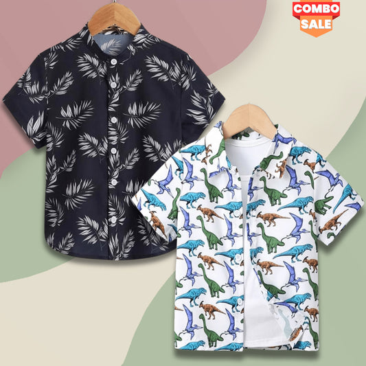 Venutaloza Stylish Kid's Tropical & Dinosaur Animal Designer Button Front Shirt For Boy.