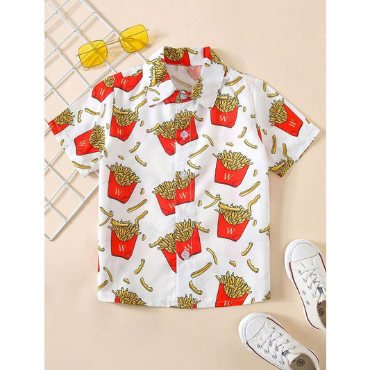 Venutaloza Fries Multi Print Button Front Shirt For Boy.