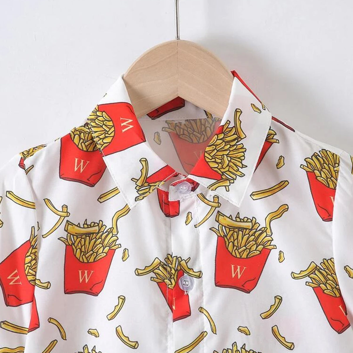 Venutaloza Smile-Black & Fries Multi Print Shirt Designer Button Front Shirt For Boy.