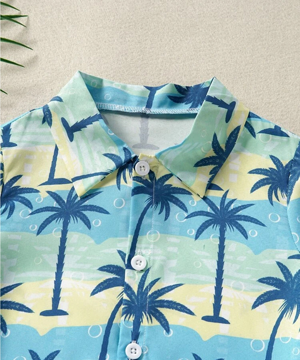 Venutaloza Tropical Coconut Tree Short Sleeve Short Sleeve Shirt For Boys.